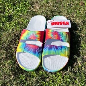 FREEDOM MOSES rainbow tie dye slides